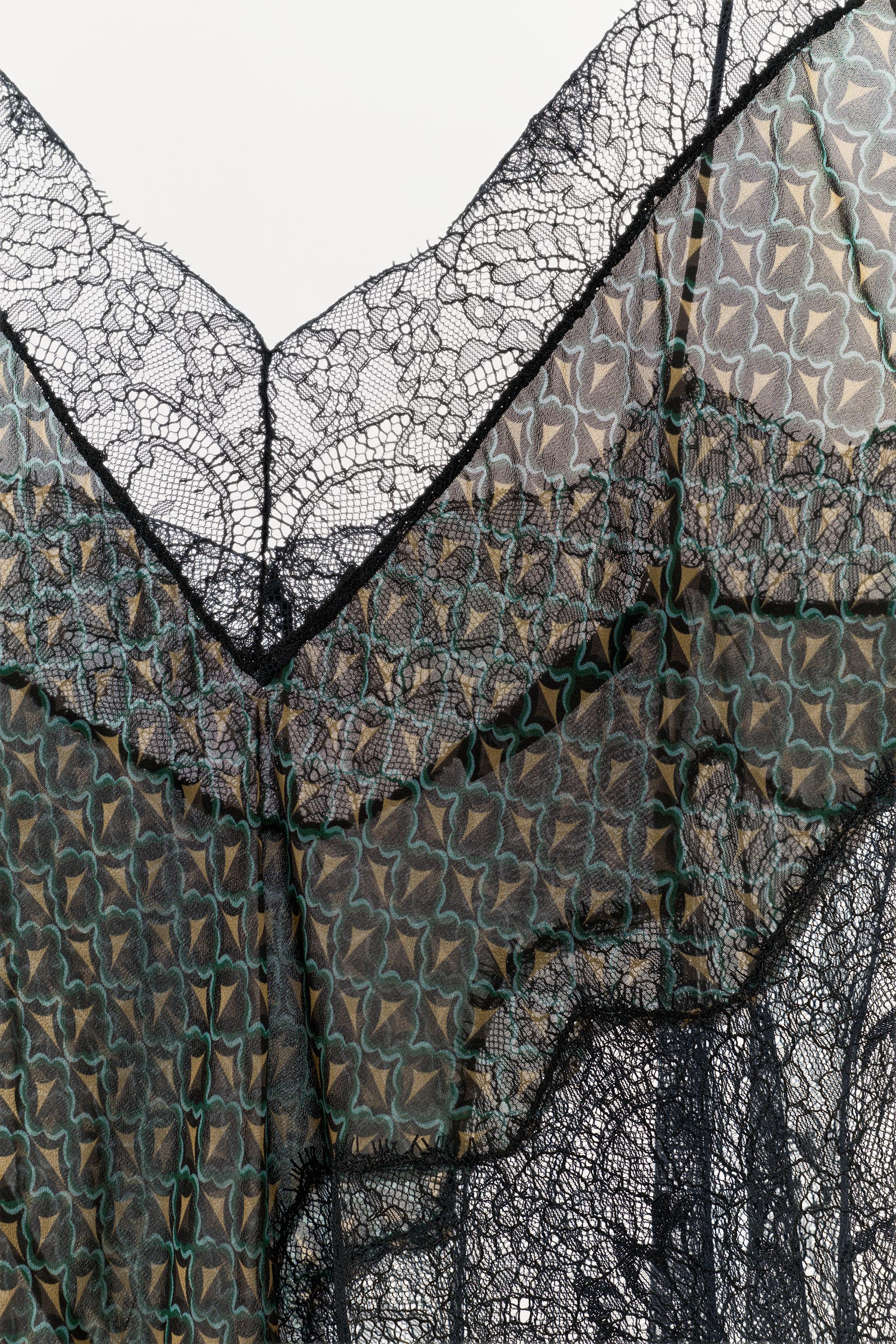 PRINTED 100% VISCOSE ASYMMETRIC LACE TOP